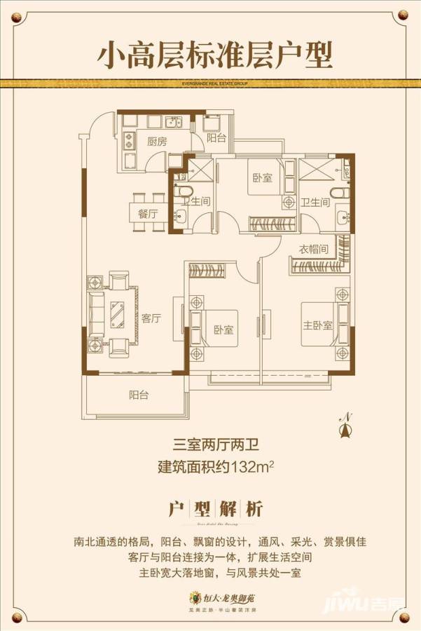 济南恒大龙奥御苑3室2厅2卫132㎡户型图