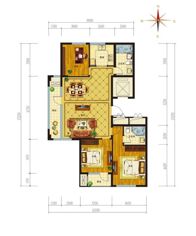 山东高速绿城·玉兰花园3室2厅2卫138㎡户型图