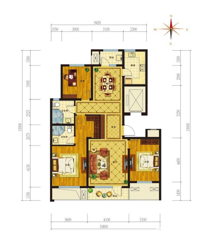 山东高速绿城·玉兰花园3室2厅2卫143㎡户型图