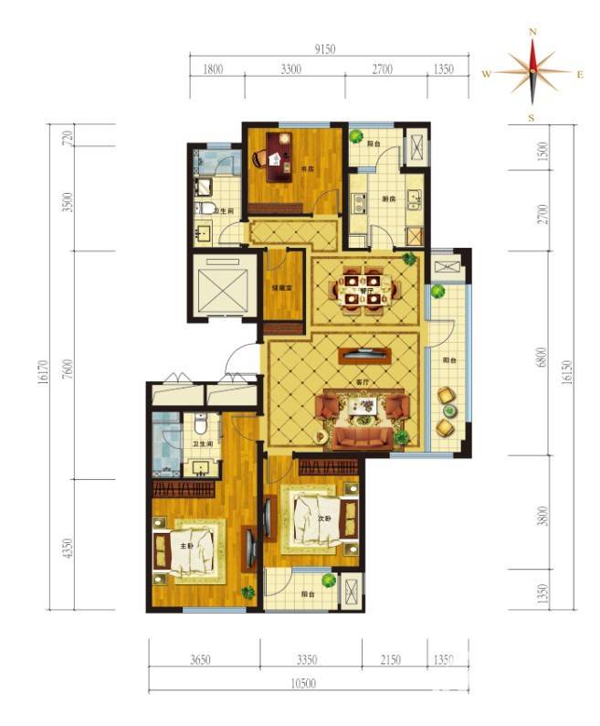 山东高速绿城·玉兰花园3室2厅2卫143㎡户型图