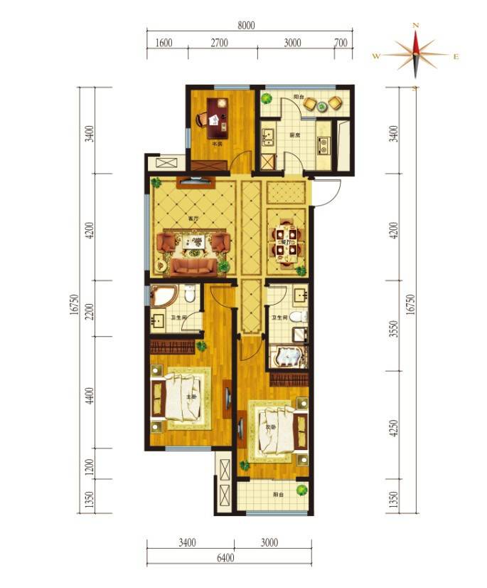 山东高速绿城·玉兰花园3室2厅2卫121㎡户型图