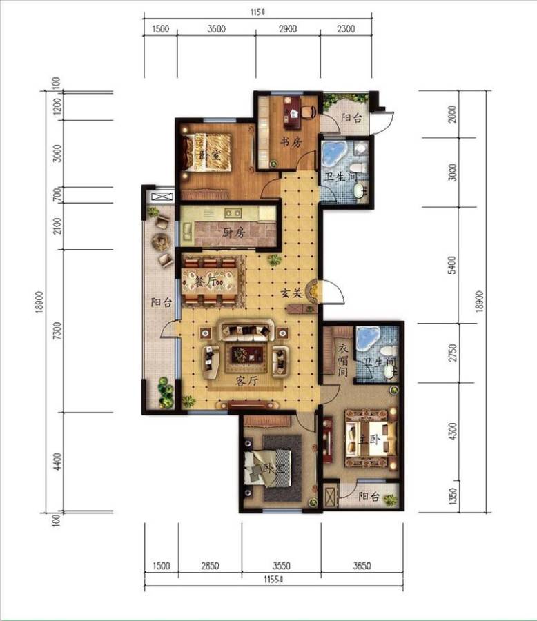 山东高速绿城·玉兰花园3室2厅2卫143㎡户型图
