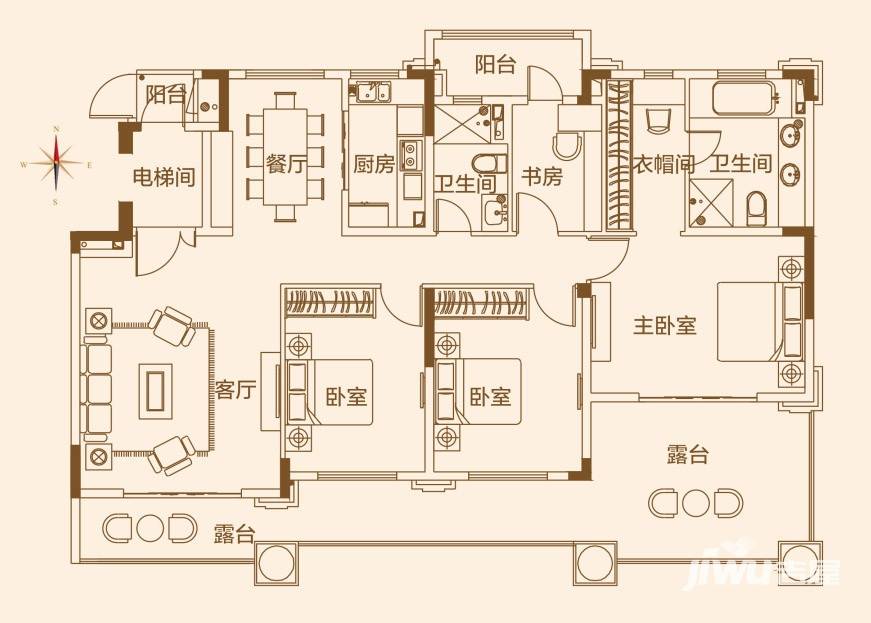 济南恒大龙奥御苑4室2厅1卫162㎡户型图