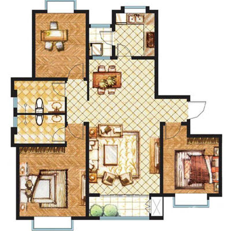 港基城市经典3室1厅2卫130㎡户型图