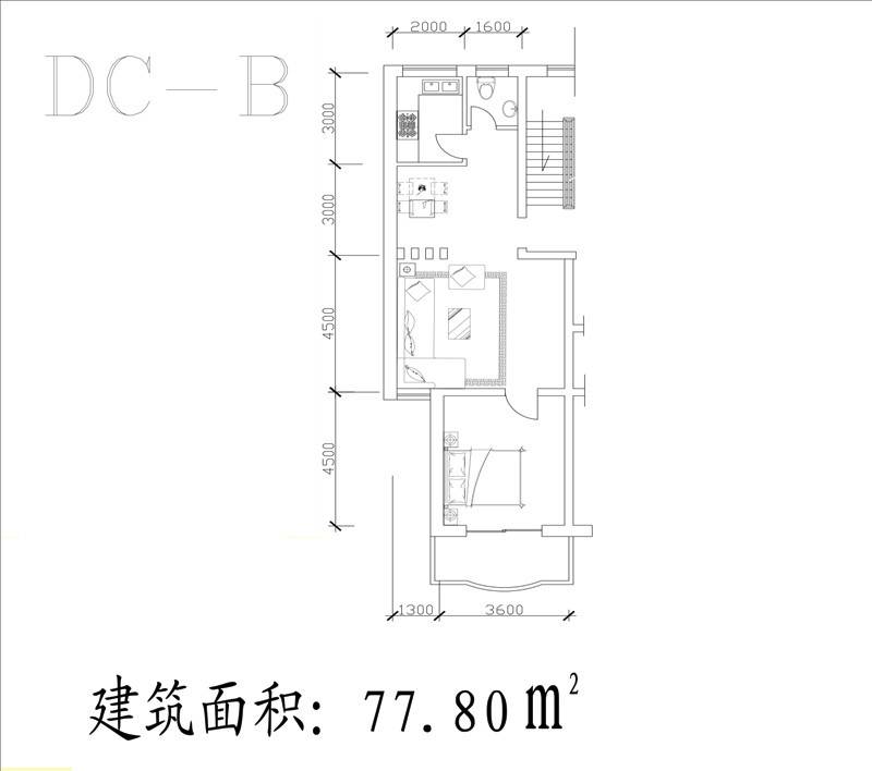 泺口花园1室2厅1卫77.8㎡户型图