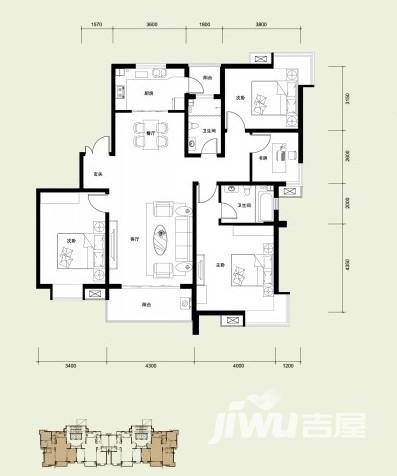 路劲御景城4室2厅2卫162㎡户型图