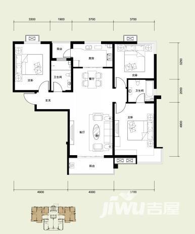 路劲御景城3室2厅2卫133㎡户型图