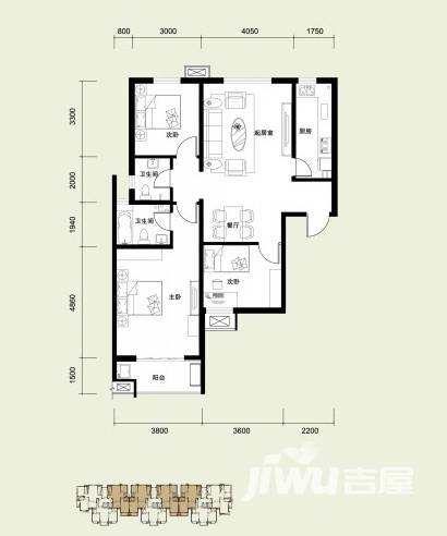 路劲御景城3室2厅2卫户型图