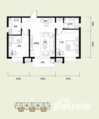 路劲御景城2室2厅1卫89㎡户型图