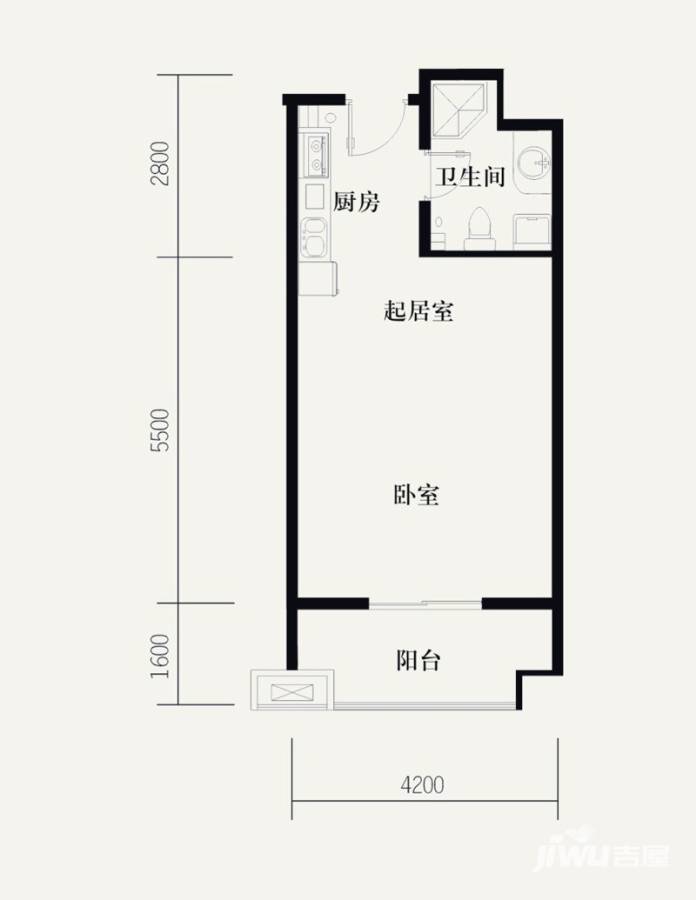 路劲御景城1室1厅1卫48㎡户型图