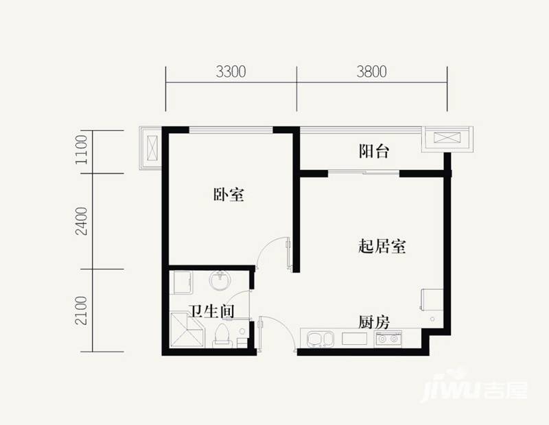 路劲御景城1室1厅1卫48㎡户型图