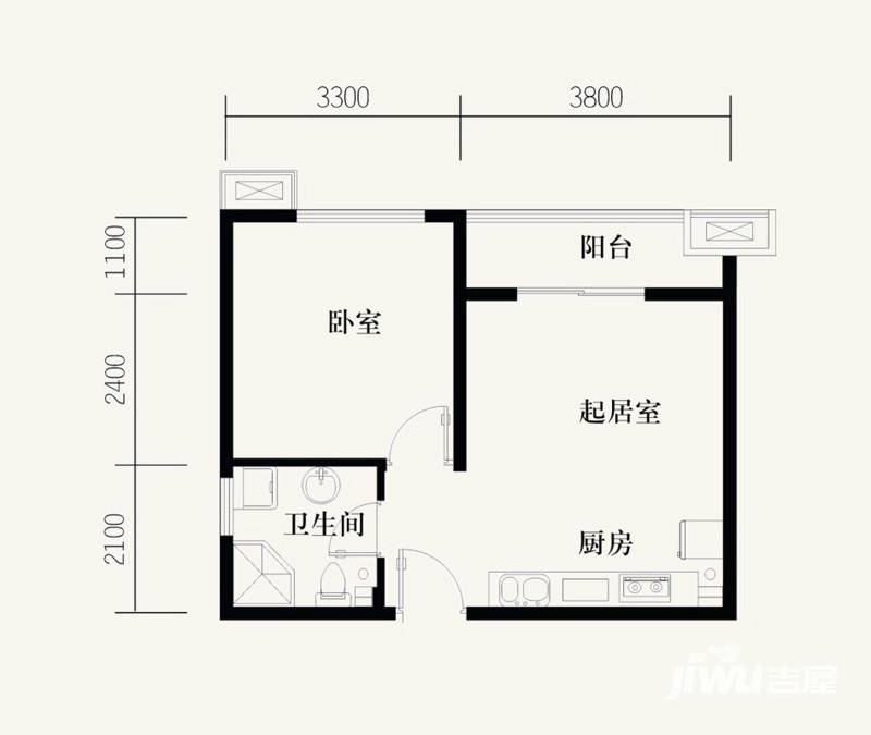 路劲御景城1室1厅1卫48㎡户型图