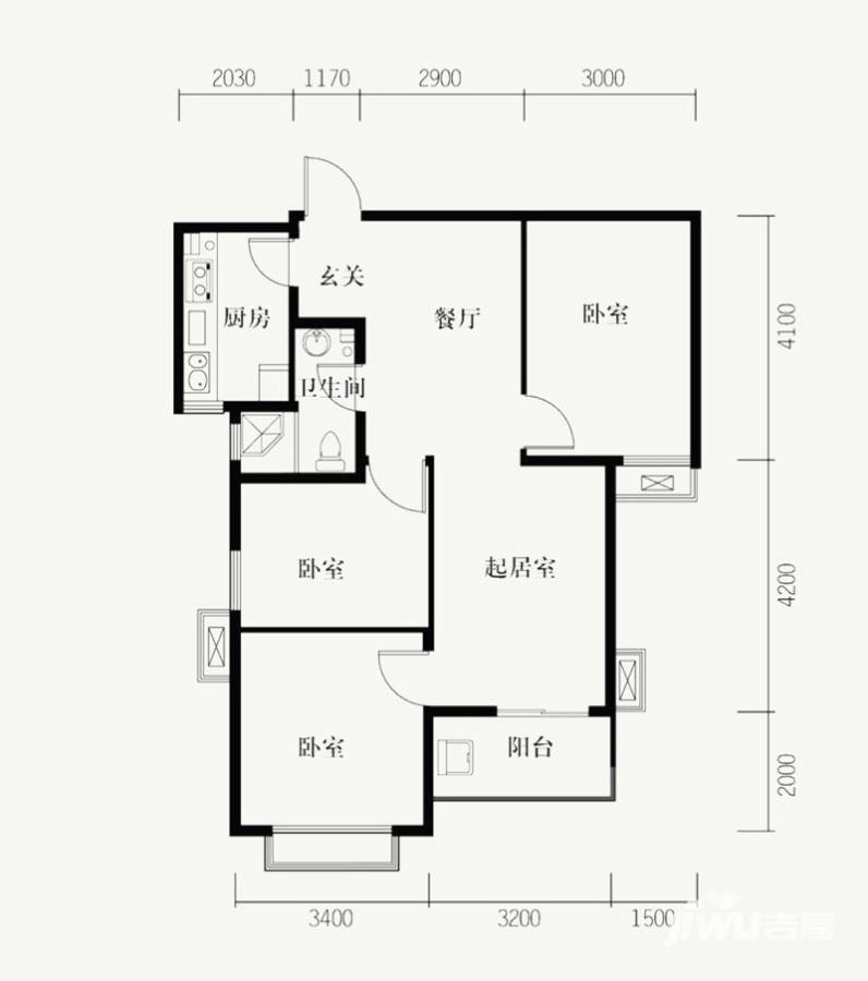 路劲御景城2室2厅1卫89㎡户型图