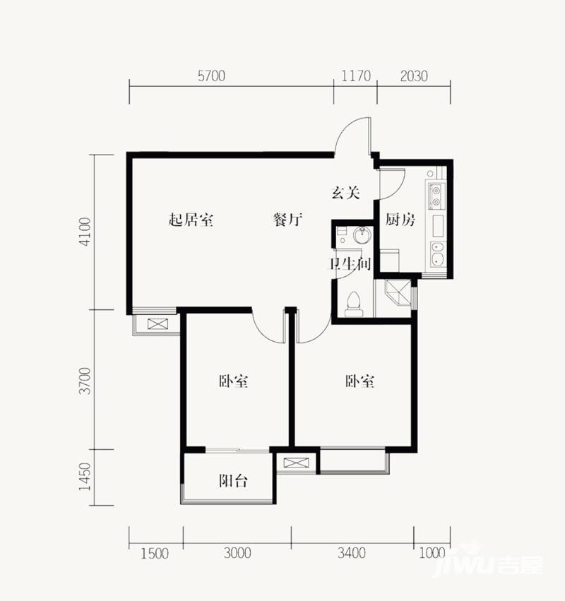 路劲御景城2室2厅1卫74㎡户型图