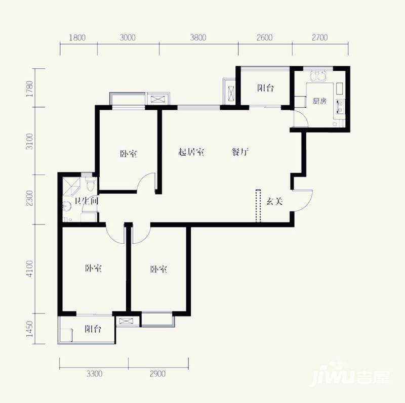 路劲御景城3室2厅1卫115㎡户型图