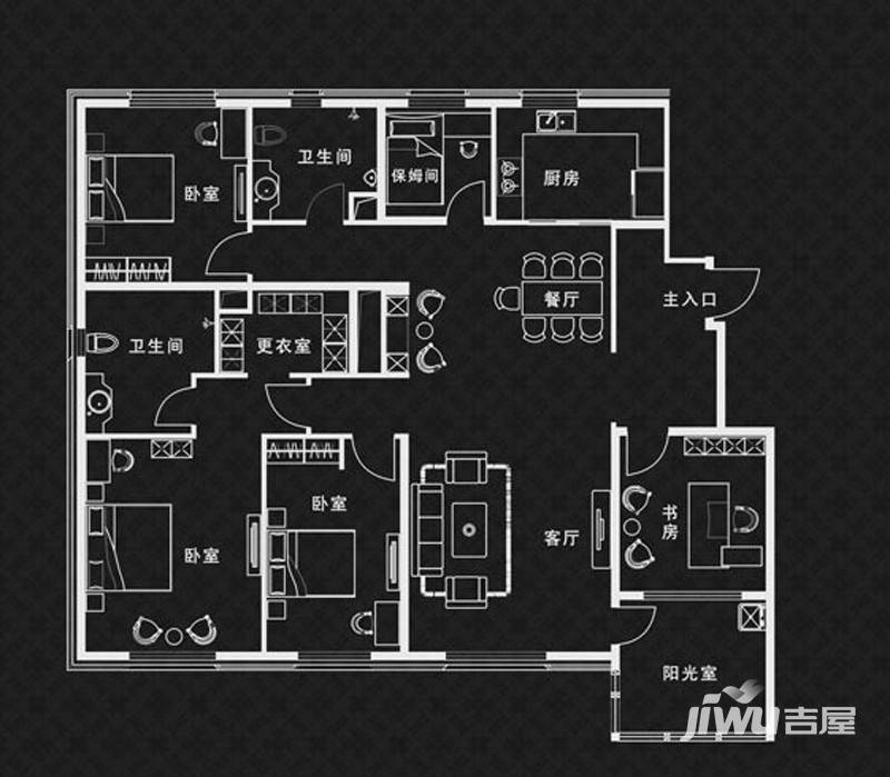 天泰太阳树5室2厅2卫206㎡户型图