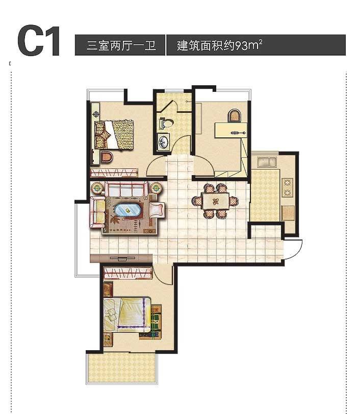 海信慧园普通住宅93㎡户型图