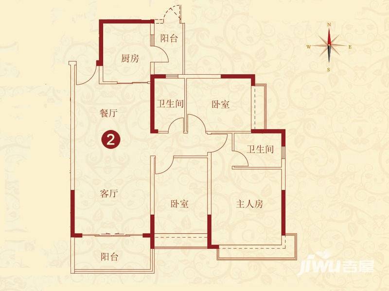 恒大绿洲3室2厅2卫141.5㎡户型图