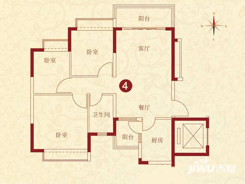 恒大绿洲3室2厅1卫102.4㎡户型图