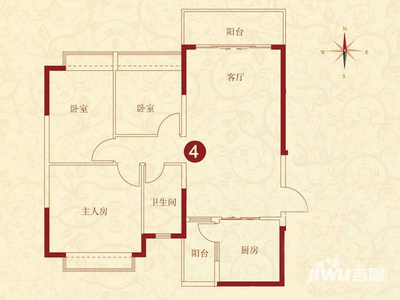 恒大绿洲3室2厅1卫119.5㎡户型图