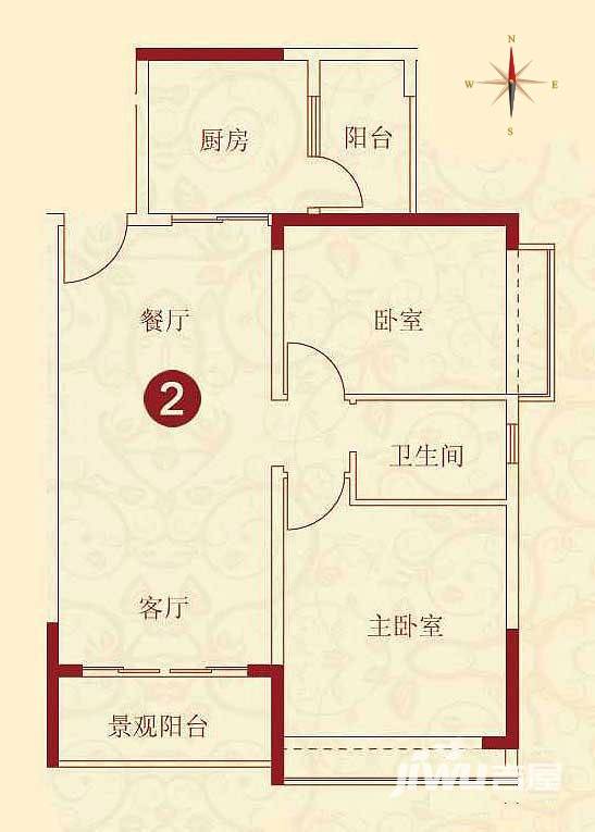 恒大绿洲2室2厅1卫90.2㎡户型图