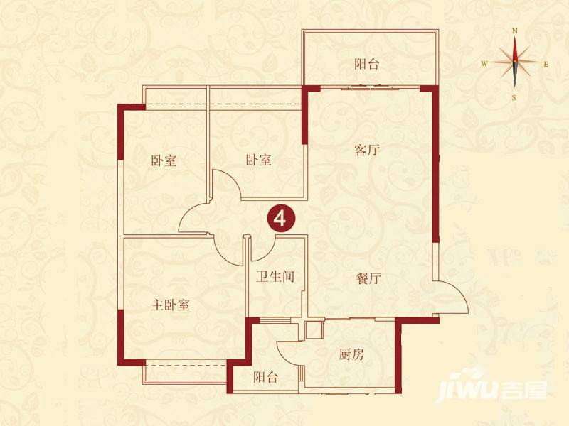 恒大绿洲3室2厅1卫117.5㎡户型图