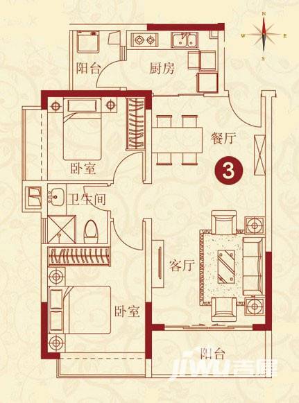 恒大绿洲2室2厅1卫90.2㎡户型图