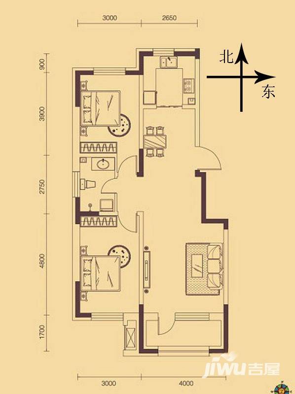 东安加州洋房普通住宅92㎡户型图