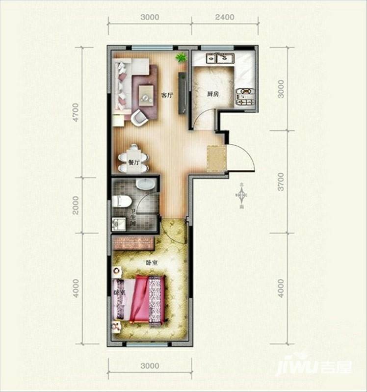 万星幸福城普通住宅56.4㎡户型图