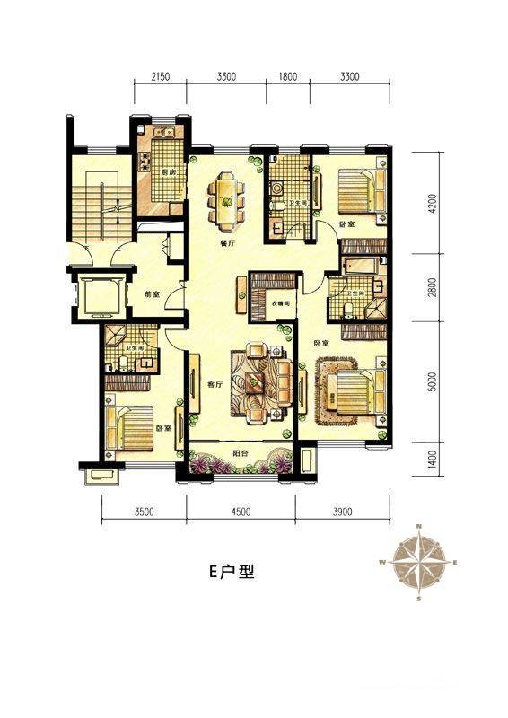 中海蘭庭3室2厅3卫164㎡户型图