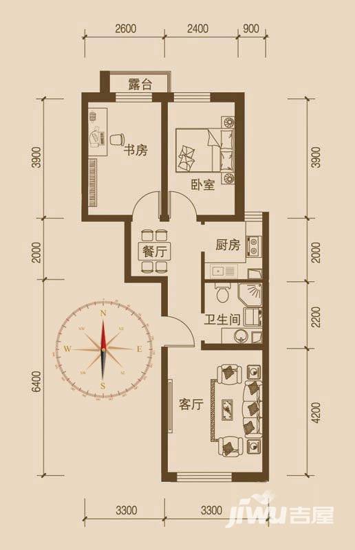 万盛理想国普通住宅65.2㎡户型图