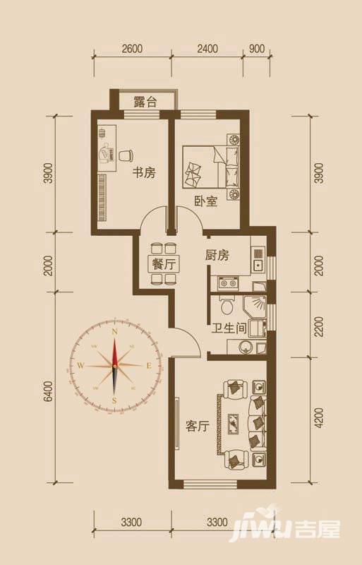 万盛理想国普通住宅65.7㎡户型图