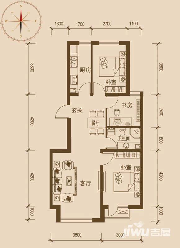 万盛理想国普通住宅94.3㎡户型图