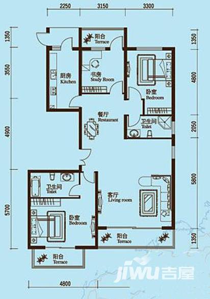 澳洲城3室2厅2卫户型图