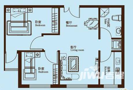 澳洲城2室2厅1卫户型图