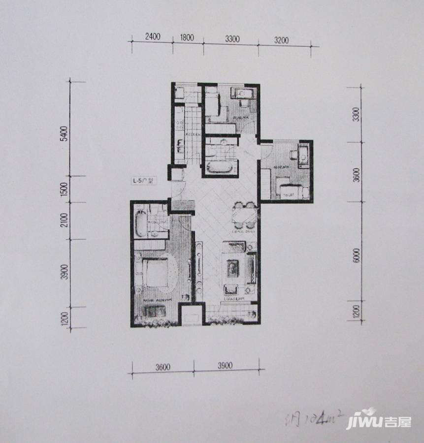 君地天城戶型圖 l5戶型 面積約為104平方米 104㎡