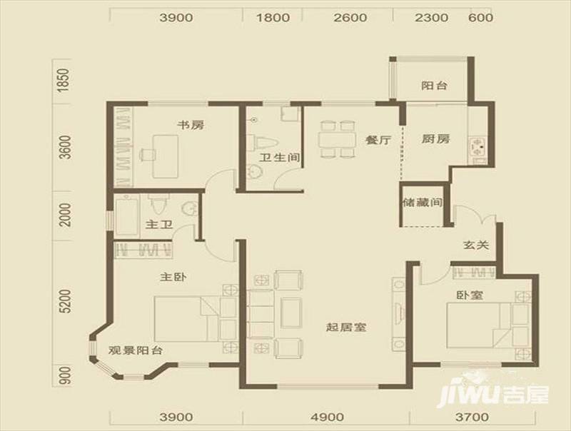 新星宇广场3室2厅2卫159.2㎡户型图