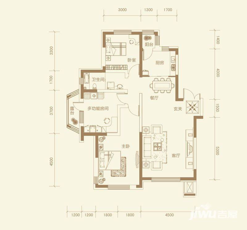 南湖祥水湾3室2厅1卫122.6㎡户型图