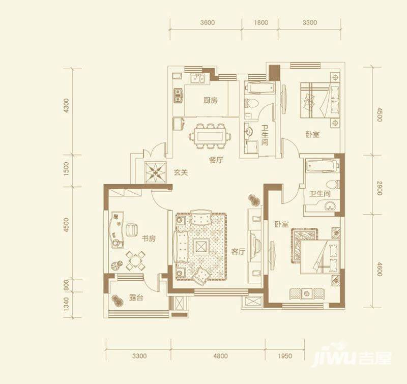 南湖祥水湾3室2厅2卫145.5㎡户型图