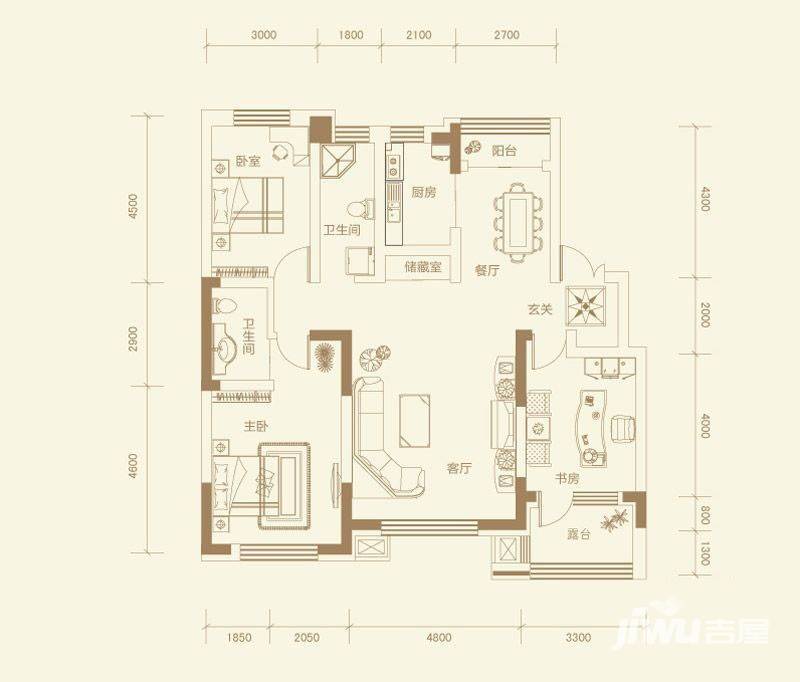 南湖祥水湾3室2厅2卫151.2㎡户型图