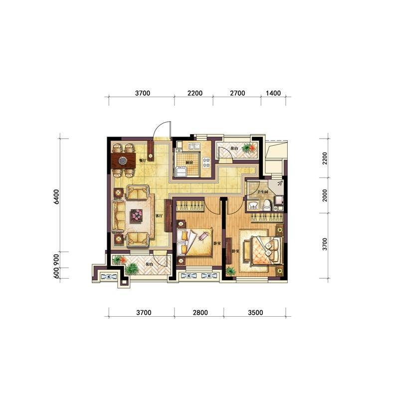 保利中央公园普通住宅90㎡户型图