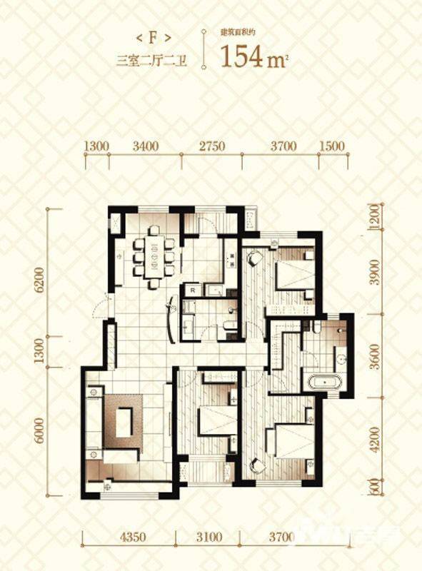 伟峰东第3室2厅2卫154㎡户型图