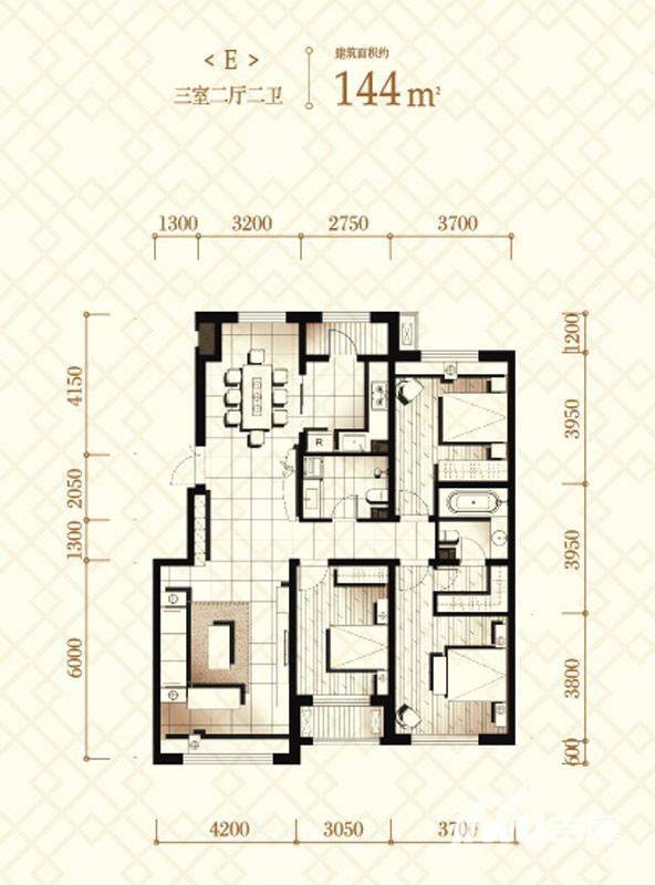 伟峰东第3室2厅2卫144㎡户型图