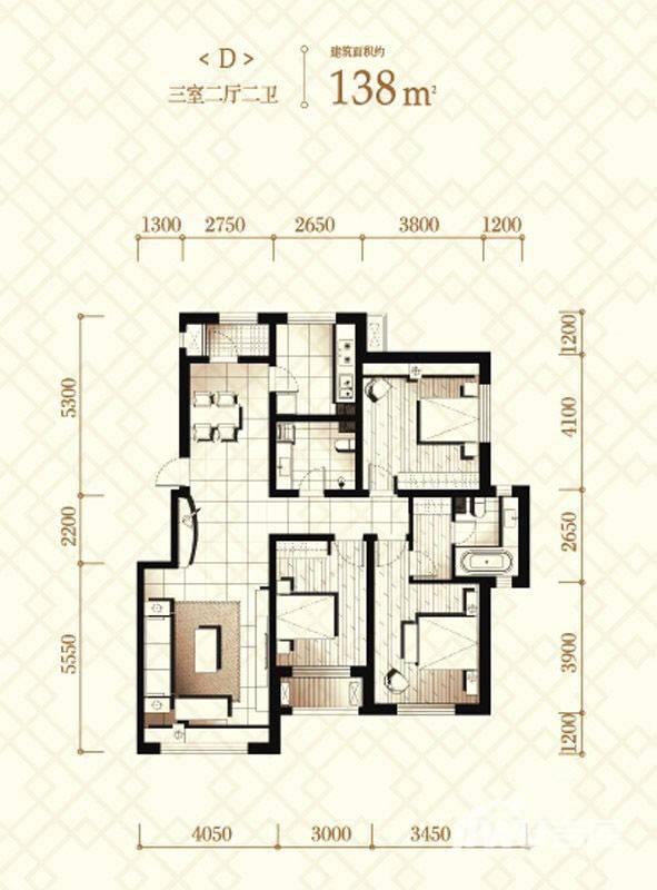 伟峰东第3室2厅2卫138㎡户型图