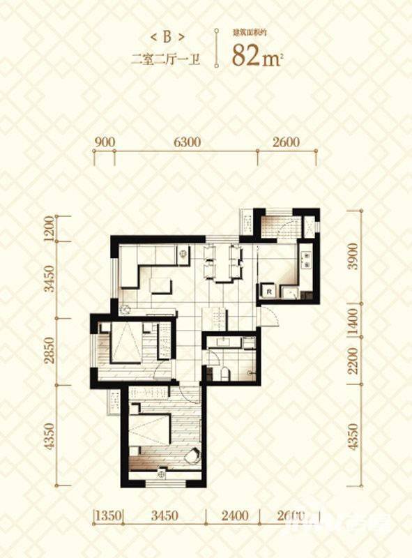 伟峰东第2室2厅1卫82㎡户型图