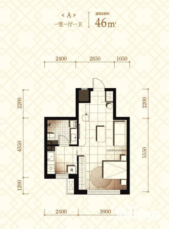 伟峰东第1室1厅1卫46㎡户型图