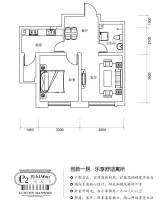 新大华府1室2厅1卫62㎡户型图