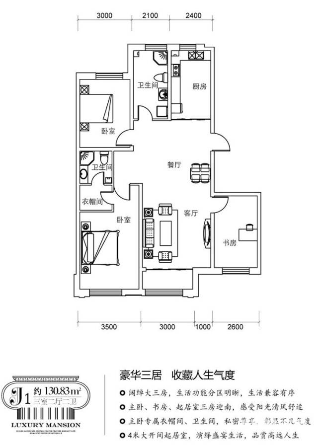 新大华府3室2厅2卫户型图