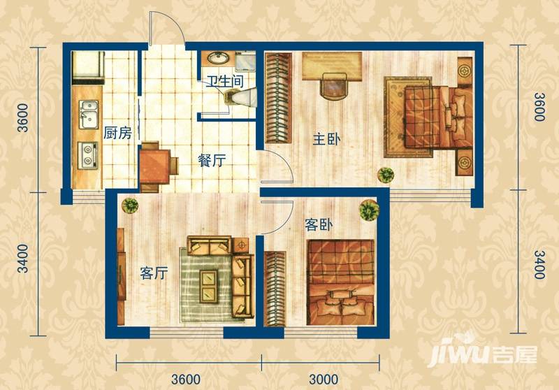 玖诚领域2室2厅1卫76㎡户型图