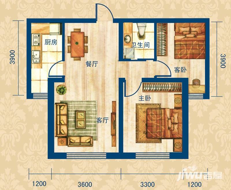 玖诚领域2室2厅1卫79.6㎡户型图